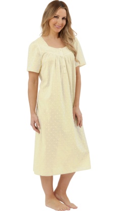 Marlon 100% Dobby Swiss Dot Woven Cotton Range With Lace Trim Short Sleeve Nightdress